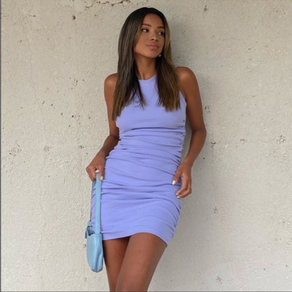 SHE IS US Essential Dress Flattering Ribbed Bodycon in Blue Size Medium